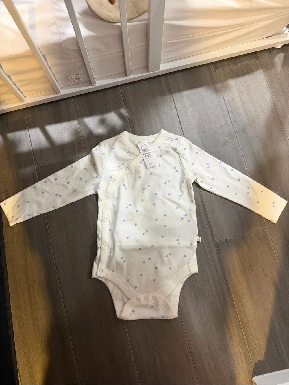 GAP Cream Long-Sleeve Baby One-Piece with Blue Star Print